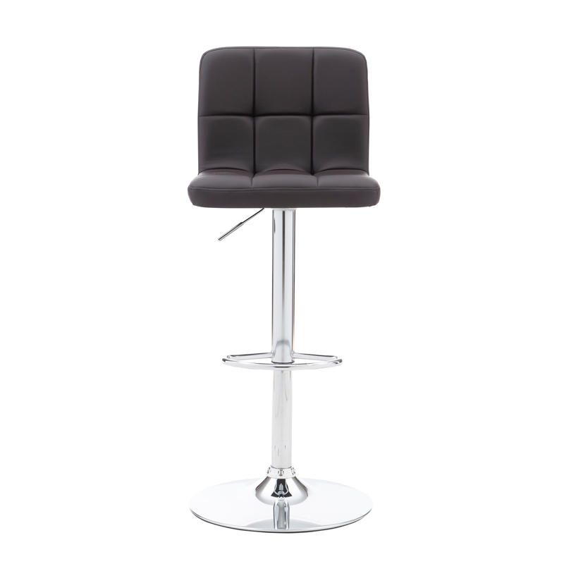 Linon Hanlon Metal Gas Lift Adjustable Barstool in Chocolate Brown Faux Leather