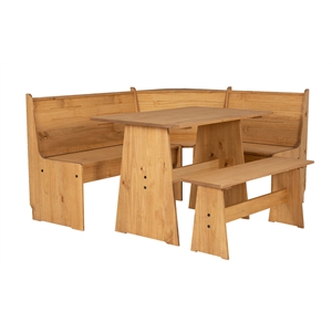 linon talon pine wood corner dining nook set with storage in natural finish