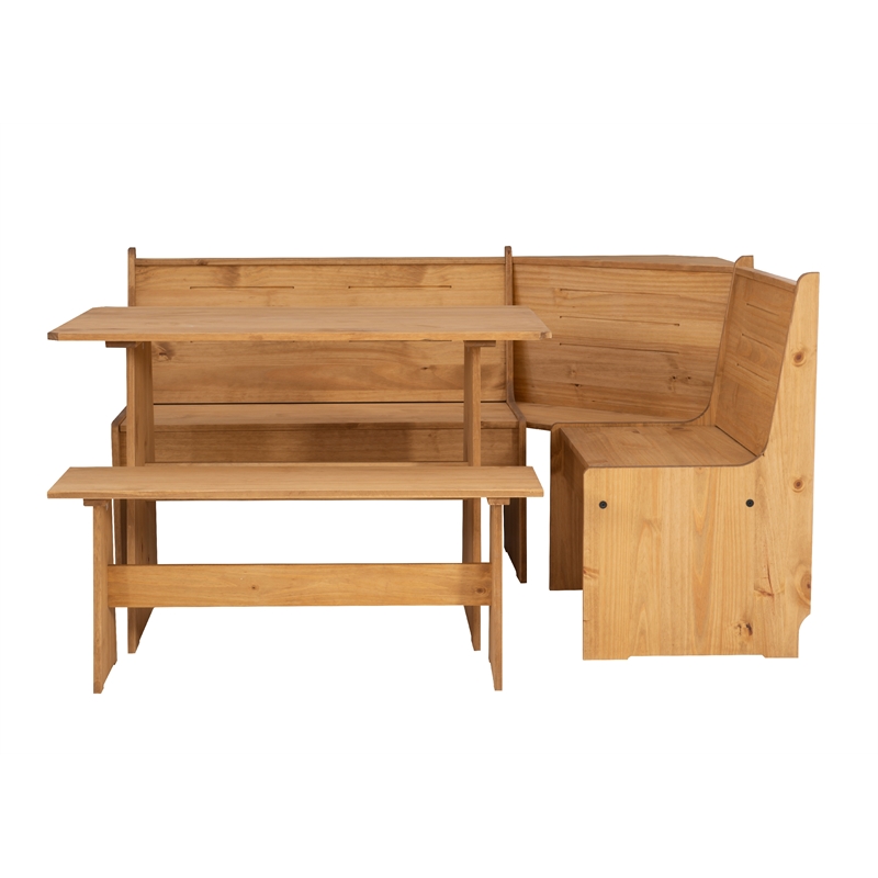 Linon Talon Pine Wood Corner Dining Nook Set with Storage in Natural Finish