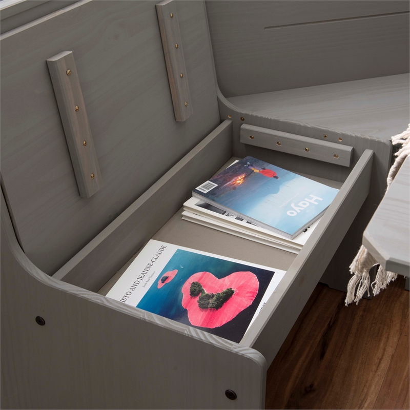 Linon Talon Pine Wood Corner Dining Nook Set with Storage in Gray Finish