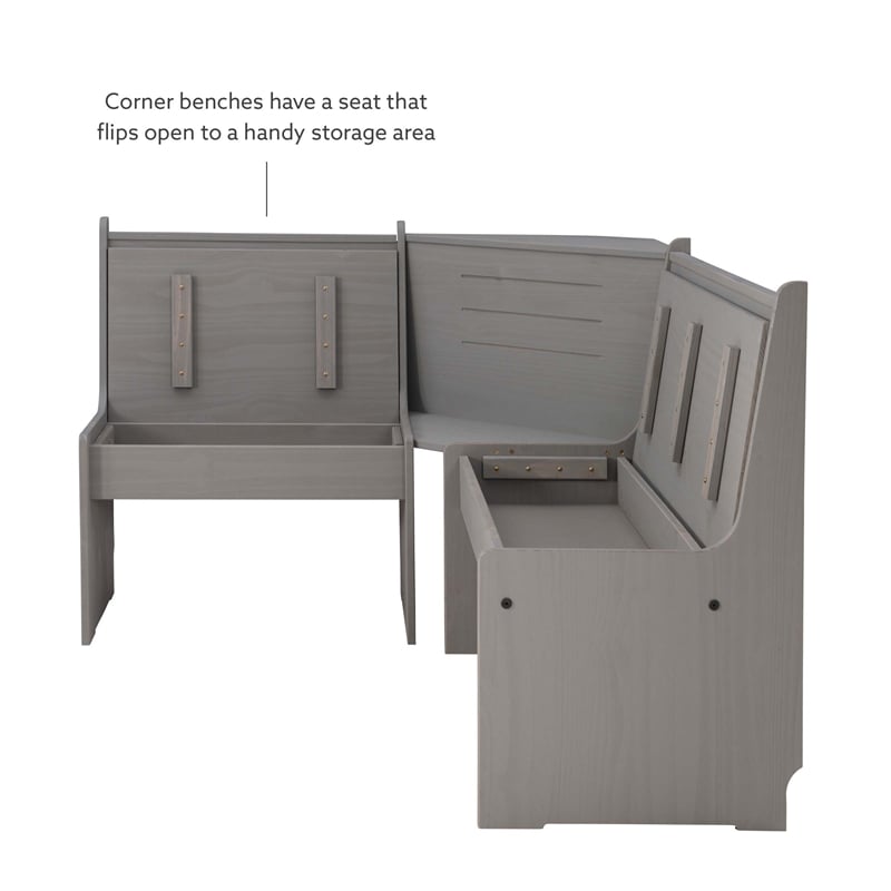 Linon Talon Pine Wood Corner Dining Nook Set with Storage in Gray Finish