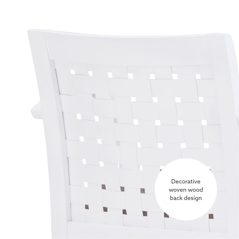 Linon Riker Arm Chair Grey Upholstered Seat Woven Backrest in White Beechwood