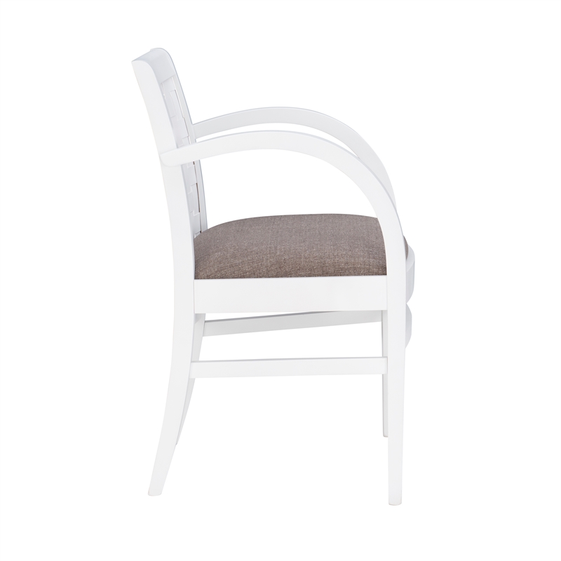 Linon Riker Arm Chair Grey Upholstered Seat Woven Backrest in White Beechwood