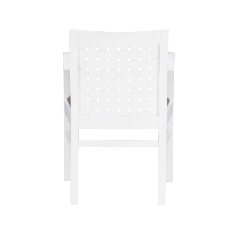 Linon Riker Arm Chair Grey Upholstered Seat Woven Backrest in White Beechwood