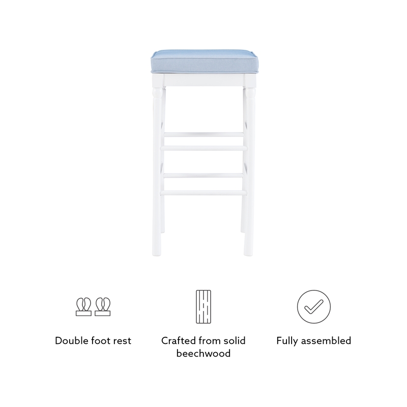 Linon Drake Commercial Grade Set of 2 Faux Leather Barstools in White Wood