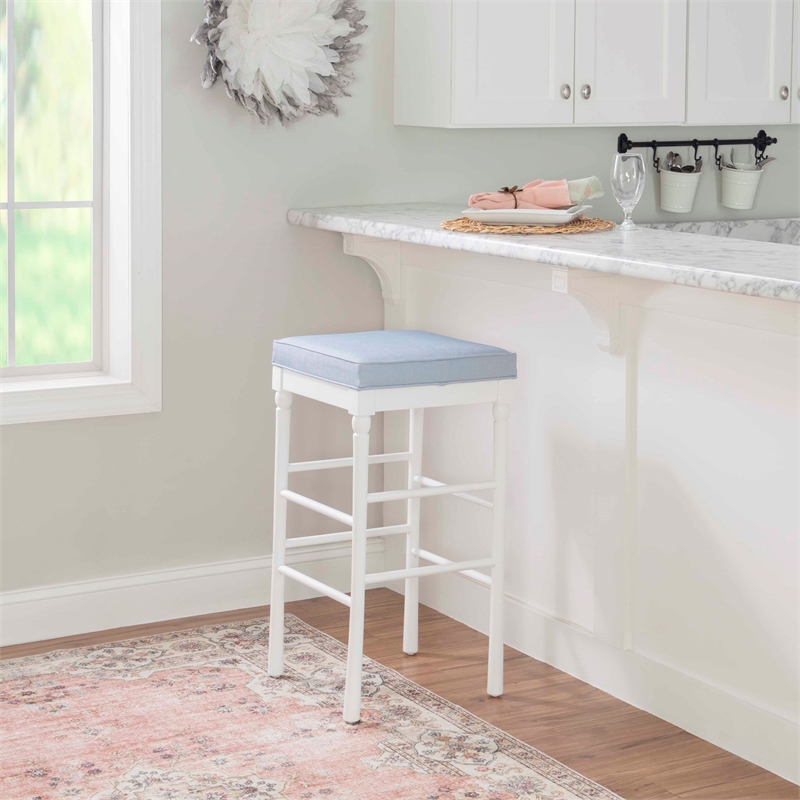 Linon Drake Commercial Grade Set of 2 Faux Leather Barstools in White Wood