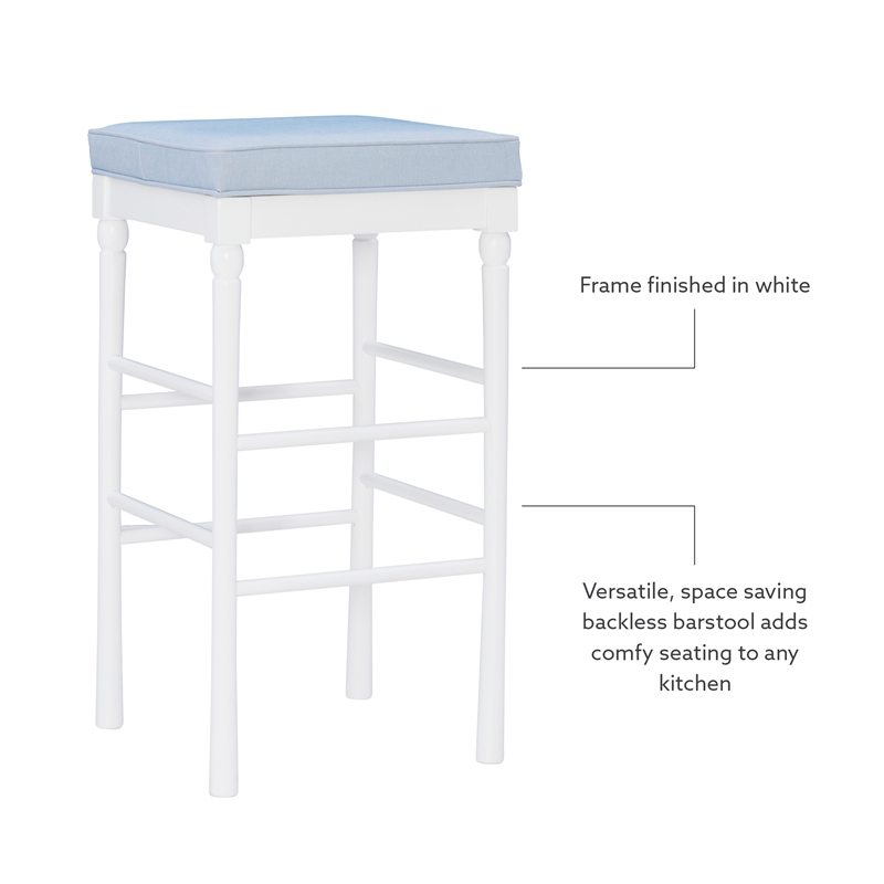 Linon Drake Commercial Grade Set of 2 Faux Leather Barstools in White Wood