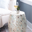 Linon Rainer Capiz Drum Side Table with Mother of Pearl Fish Design in Ivory
