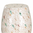 Linon Rainer Capiz Drum Side Table with Mother of Pearl Fish Design in Ivory