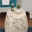 Linon Rainer Capiz Drum Side Table with Mother of Pearl Fish Design in Ivory