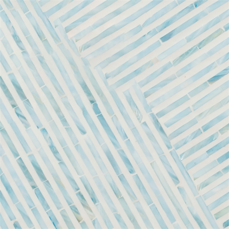 Linon Kane Round Modern Mosaic Inlay Coffee Table in Blue & Gray Mother of Pearl