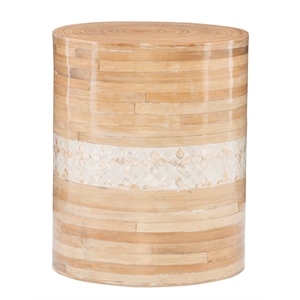 Linon Carys Bamboo Drum Table in Natural and White