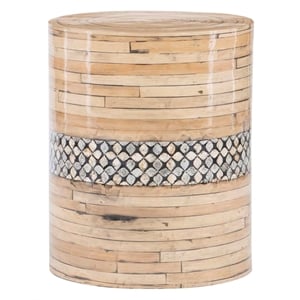 Linon Carys Bamboo Drum Table Natural and Black