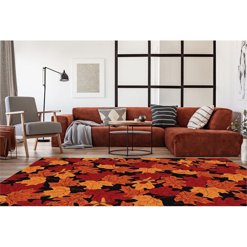 Linon Tripoli Autumn Polyester 8'x10' Rug in Black and Red