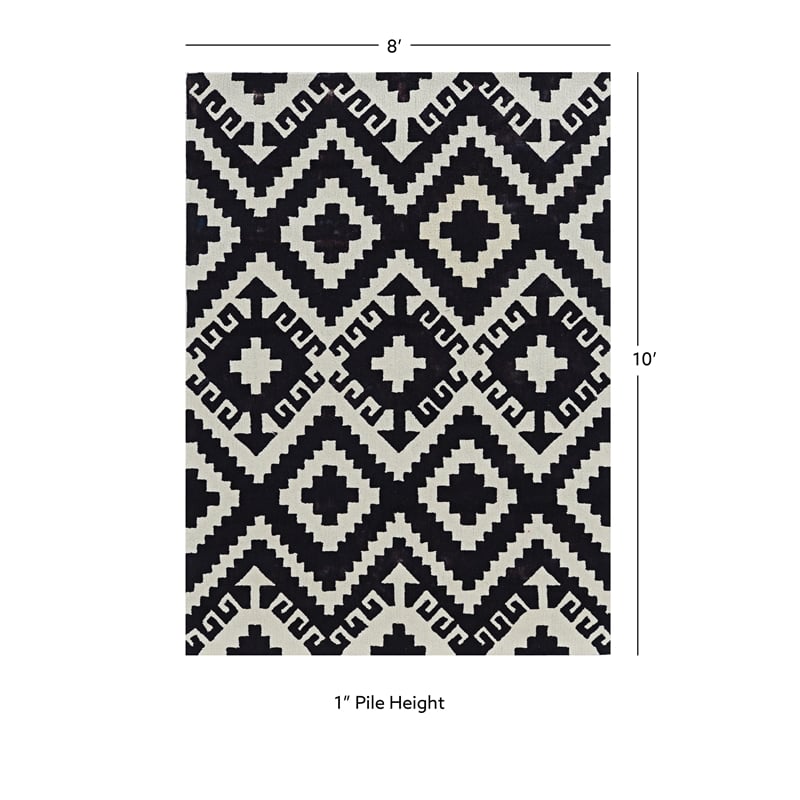Linon Tripoli Spacely Polyester 8'x10' Rug in Ivory and Black