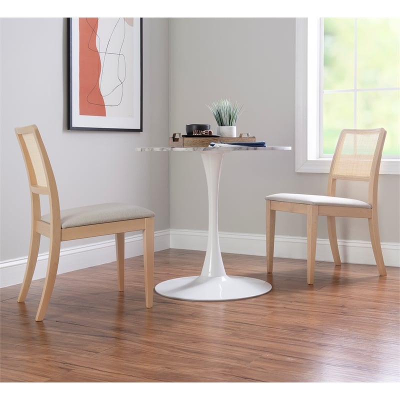 Linon Cole Rattan Seat Back Dining Chair with Padded Seat in Natural Solid Wood