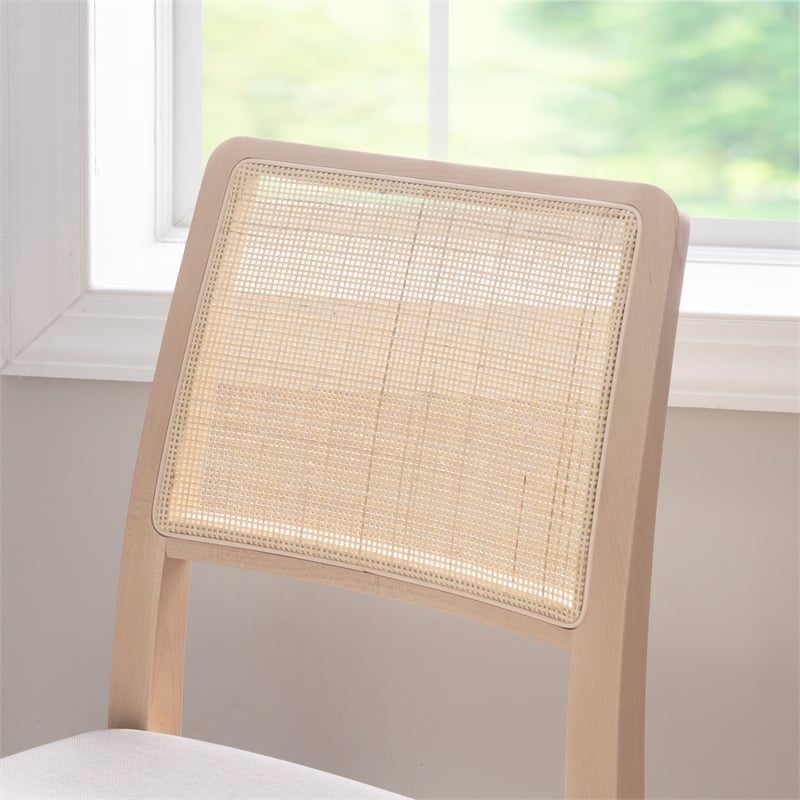 Linon Cole Rattan Seat Back Dining Chair with Padded Seat in Natural Solid Wood