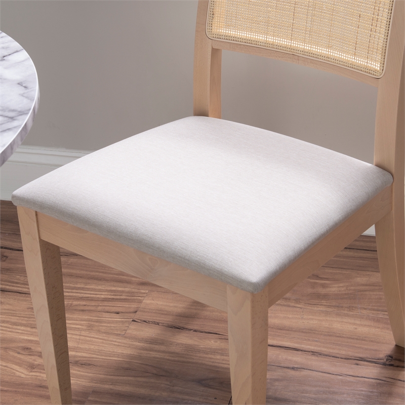 Linon Cole Rattan Seat Back Dining Chair with Padded Seat in Natural Solid Wood