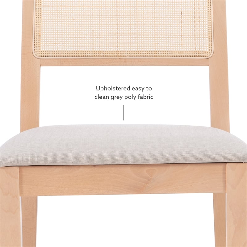 Linon Cole Rattan Seat Back Dining Chair with Padded Seat in Natural Solid Wood