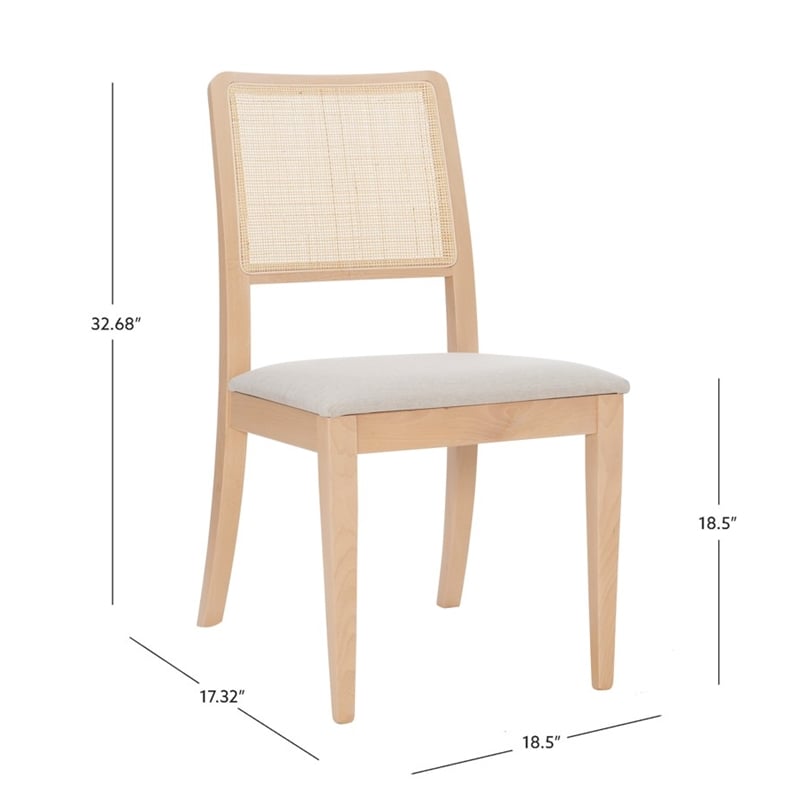 Linon Cole Rattan Seat Back Dining Chair with Padded Seat in Natural Solid Wood