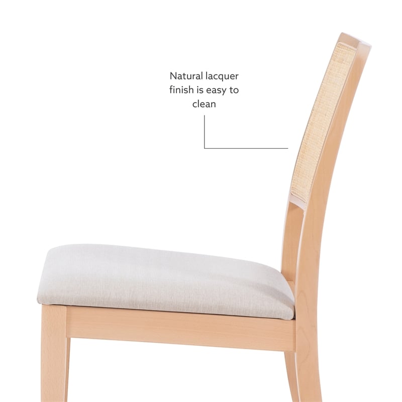 Linon Cole Rattan Seat Back Dining Chair with Padded Seat in Natural Solid Wood