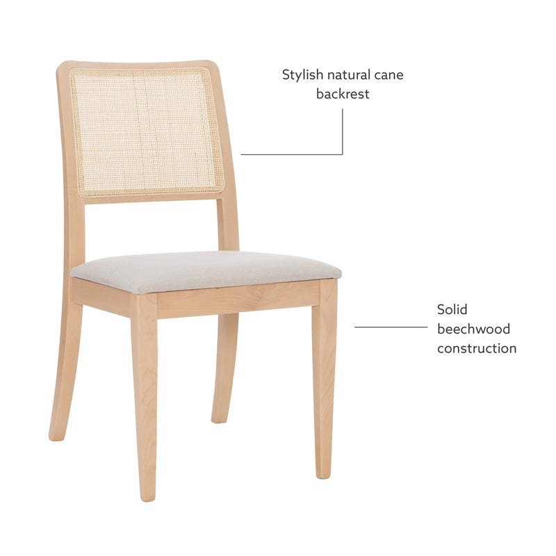 Linon Cole Rattan Seat Back Dining Chair with Padded Seat in Natural Solid Wood