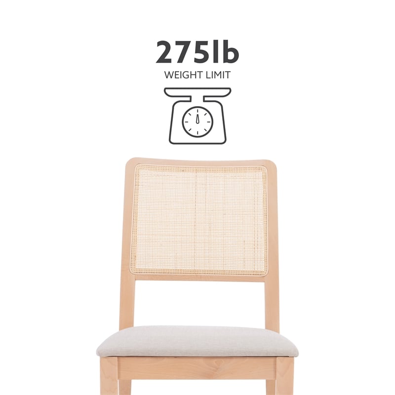 Linon Cole Rattan Seat Back Dining Chair with Padded Seat in Natural Solid Wood