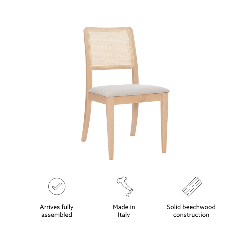 Linon Cole Rattan Seat Back Dining Chair with Padded Seat in Natural Solid Wood