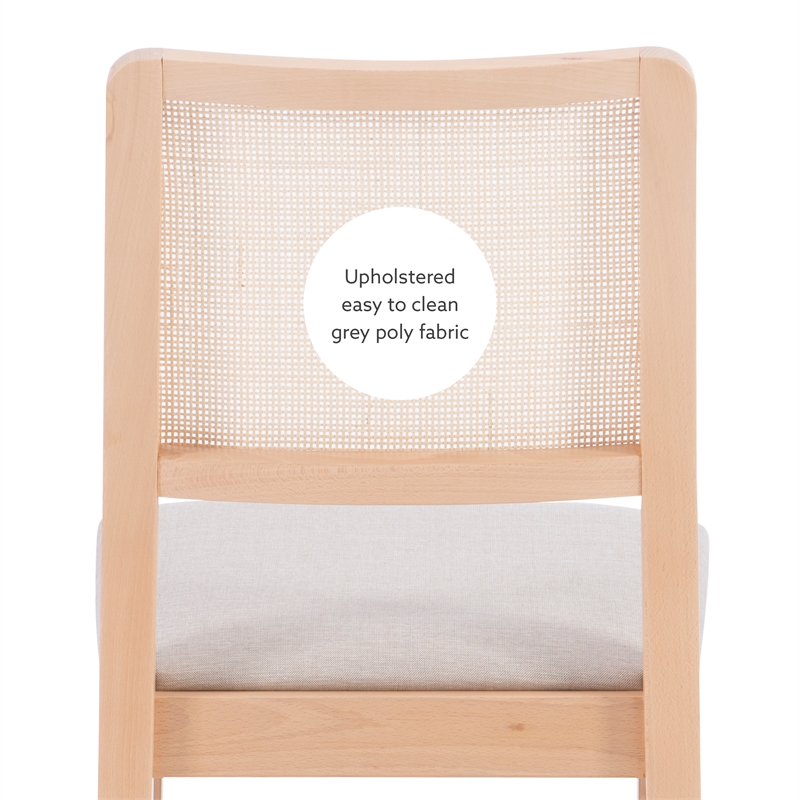 Linon Cole Rattan Seat Back Dining Chair with Padded Seat in Natural Solid Wood