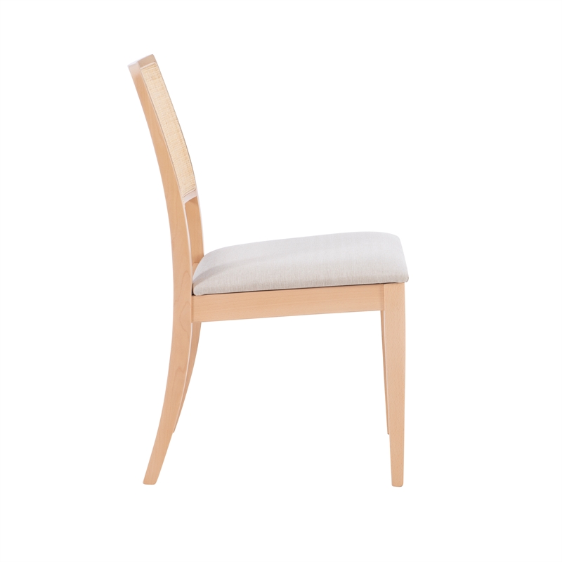 Linon Cole Rattan Seat Back Dining Chair with Padded Seat in Natural Solid Wood