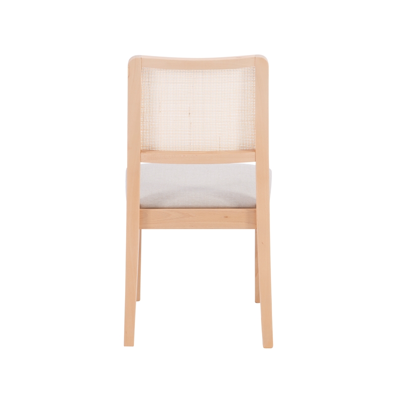 Linon Cole Rattan Seat Back Dining Chair with Padded Seat in Natural Solid Wood