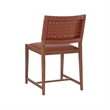 Linon Hutton Dining Chair Woven Leather Backrest in Brown Stained Solid Wood