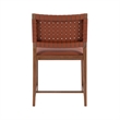Linon Hutton Dining Chair Woven Leather Backrest in Brown Stained Solid Wood