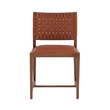 Linon Hutton Dining Chair Woven Leather Backrest in Brown Stained Solid Wood