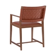 Linon Hutton Dining Arm Chair Woven Leather Back in Brown Stained Solid Wood