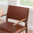 Linon Hutton Dining Arm Chair Woven Leather Back in Brown Stained Solid Wood