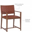 Linon Hutton Dining Arm Chair Woven Leather Back in Brown Stained Solid Wood