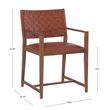 Linon Hutton Dining Arm Chair Woven Leather Back in Brown Stained Solid Wood
