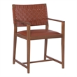 Linon Hutton Dining Arm Chair Woven Leather Back in Brown Stained Solid Wood