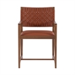 Linon Hutton Dining Arm Chair Woven Leather Back in Brown Stained Solid Wood