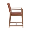 Linon Hutton Dining Arm Chair Woven Leather Back in Brown Stained Solid Wood