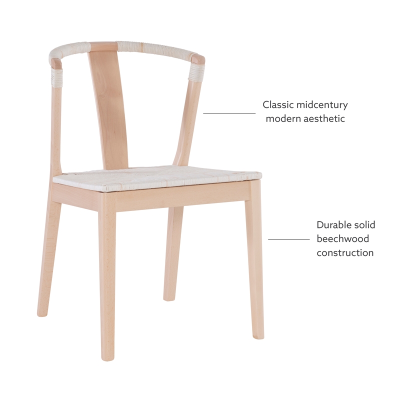 Linon Dane Solid Wood and Rush Dining Chair in Natural