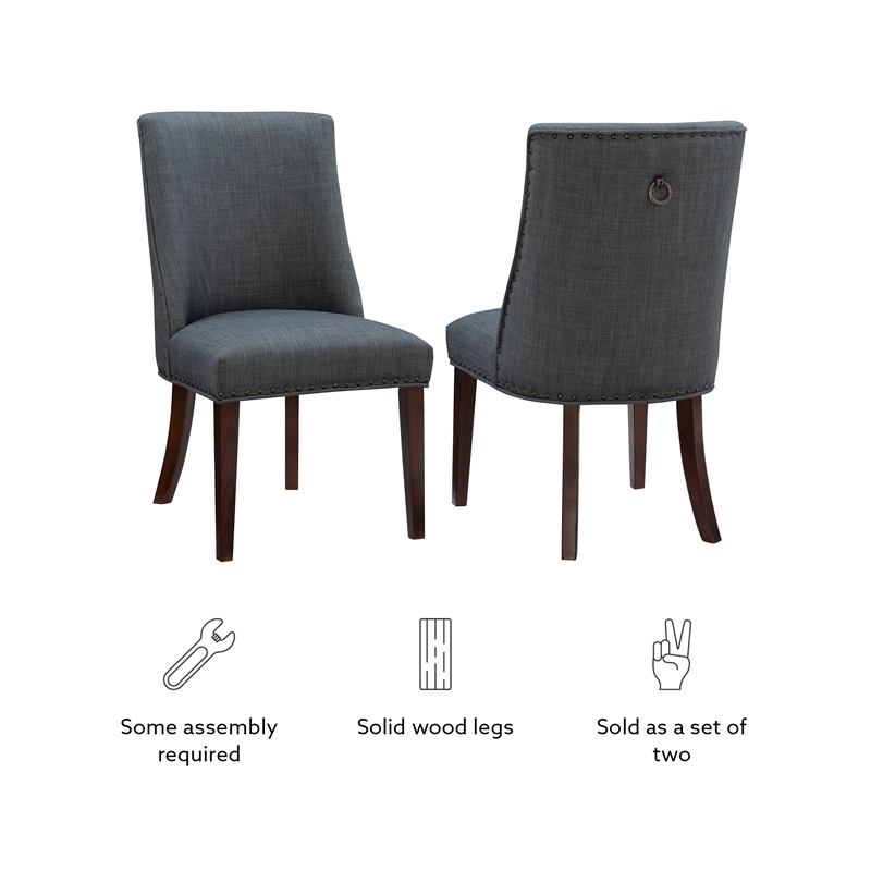 Linon Hale Set of 2 Dining Chairs Upholstered in Gray Fabric Espresso Wood Legs