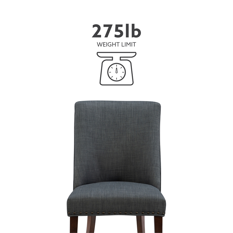 Linon Hale Set of 2 Dining Chairs Upholstered in Gray Fabric Espresso Wood Legs