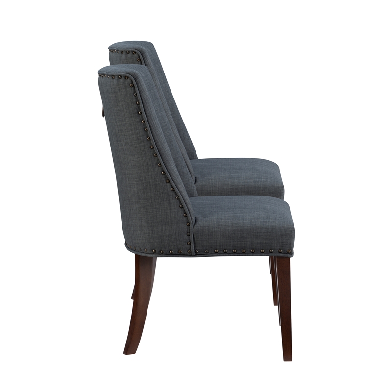 Linon Hale Set of 2 Dining Chairs Upholstered in Gray Fabric Espresso Wood Legs
