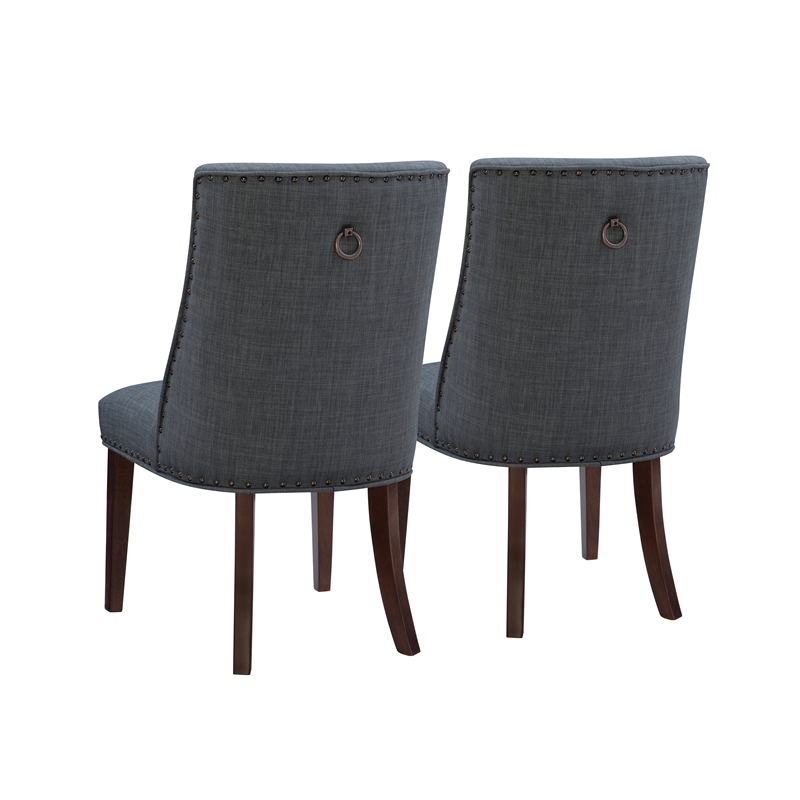Linon Hale Set of 2 Dining Chairs Upholstered in Gray Fabric Espresso Wood Legs