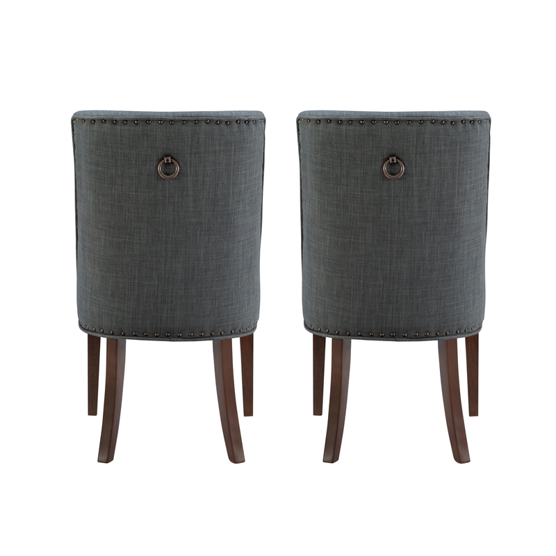 Linon Hale Set of 2 Dining Chairs Upholstered in Gray Fabric Espresso Wood Legs