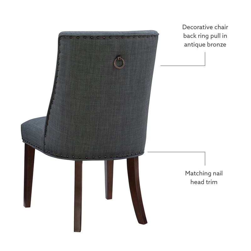 Linon Hale Set of 2 Dining Chairs Upholstered in Gray Fabric Espresso Wood Legs