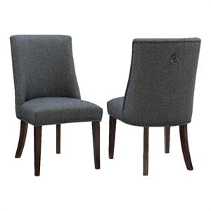 Linon Hale Set of 2 Dining Chairs Upholstered in Gray Fabric Espresso Wood Legs