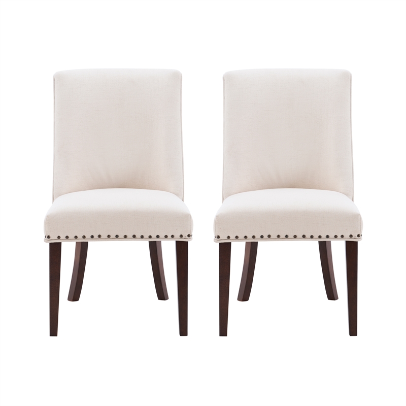 Linon Hale Set of Two Dining Chairs Beige Fabric Upholstery Espresso Wood Legs